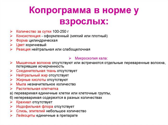 Норма копрограммы Копрологическое исследование кала в норме